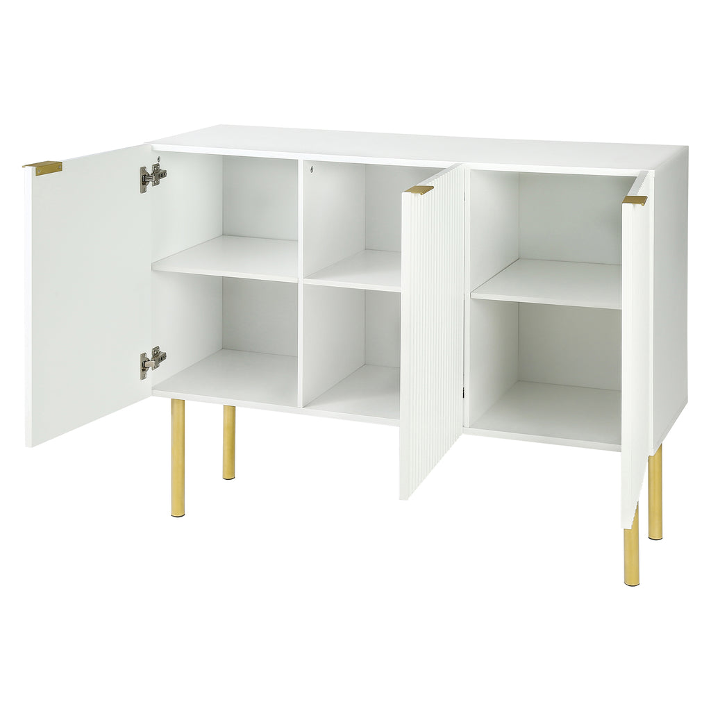 Leoglint TREXM Modern Simple & Luxury Style Sideboard Particle Board & MDF Board Cabinet with Gold Metal Legs & Handles, Adjustable Shelves for Living Room, Dining Room (White)