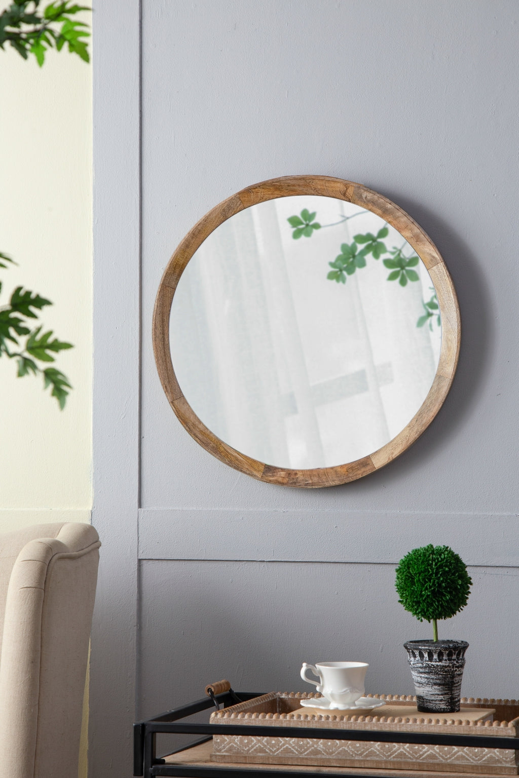 Leoglint D20x1.5"Transitional Decor Style Mango Wood Wall Mirror Wall Decor with Frame of Solid Mango Wood for Bathroom,Entryway Console Lean Against Wall