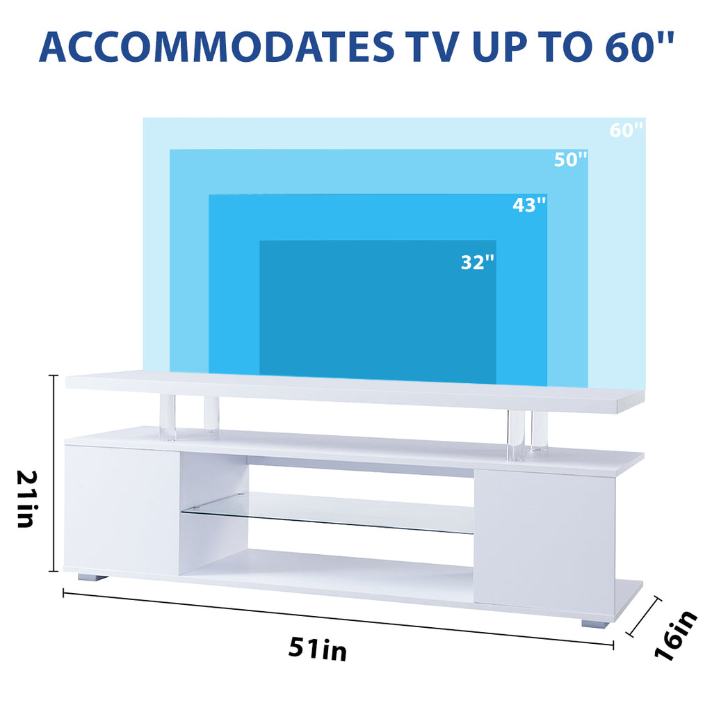 Leoglint TV Stand for 65 Inch TV LED Gaming Entertainment Center Media Storage Console Table with Large Side Cabinet for Living Room( White)