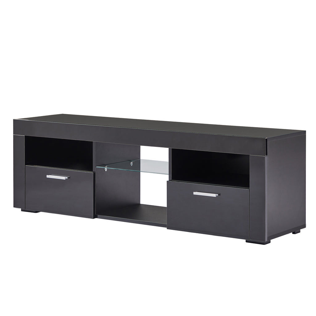 Leoglint Black morden TV Stand with LED Lights,high glossy front TV Cabinet,can be assembled in Lounge Room, Living Room or Bedroom,color:Black