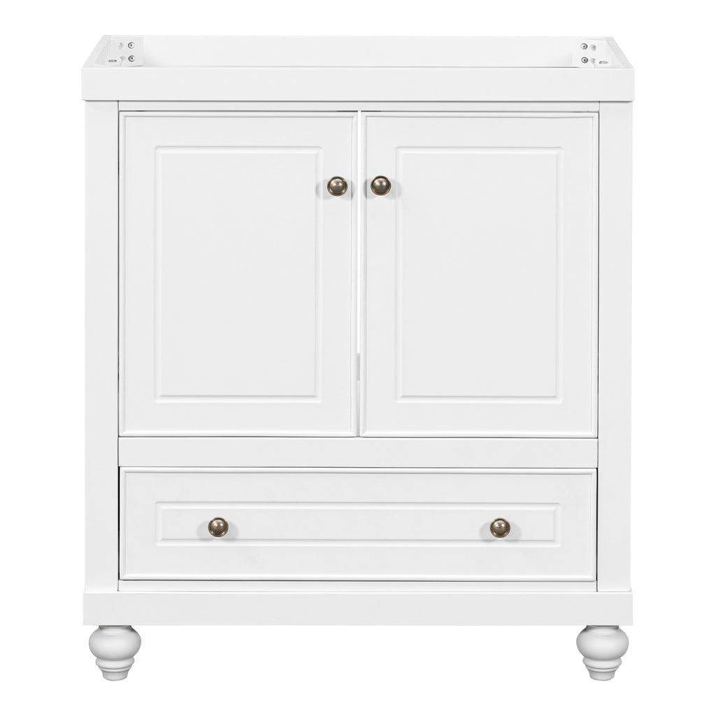 Leoglint 30" Bathroom Vanity without Sink, Base Only, Cabinet with Doors and Drawer, Solid Frame and MDF Board, White