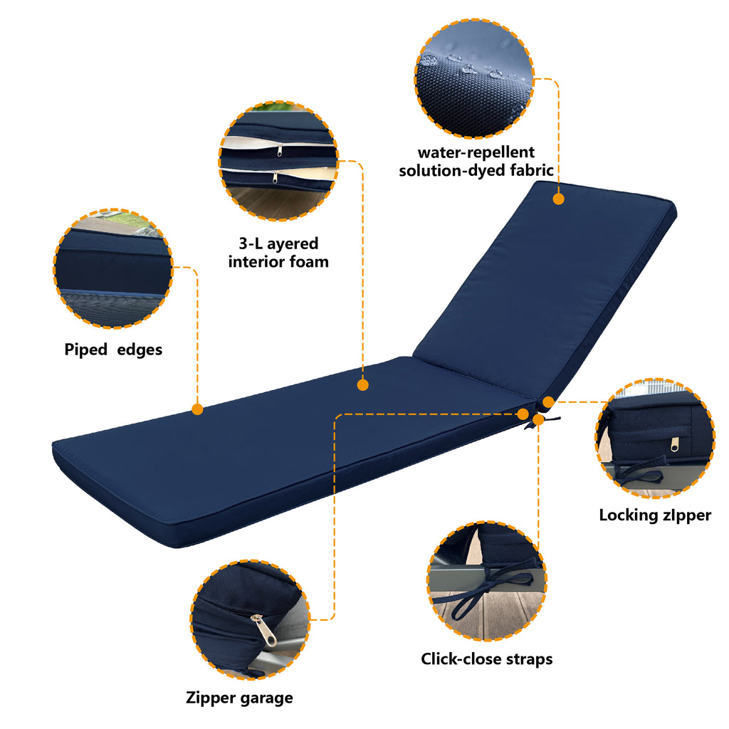 Leoglint 2PCS Set Outdoor Chair Outdoor Lounge Chair Cushion Replacement Patio Funiture Seat Cushion Chaise Lounge Cushion-Navy Blue