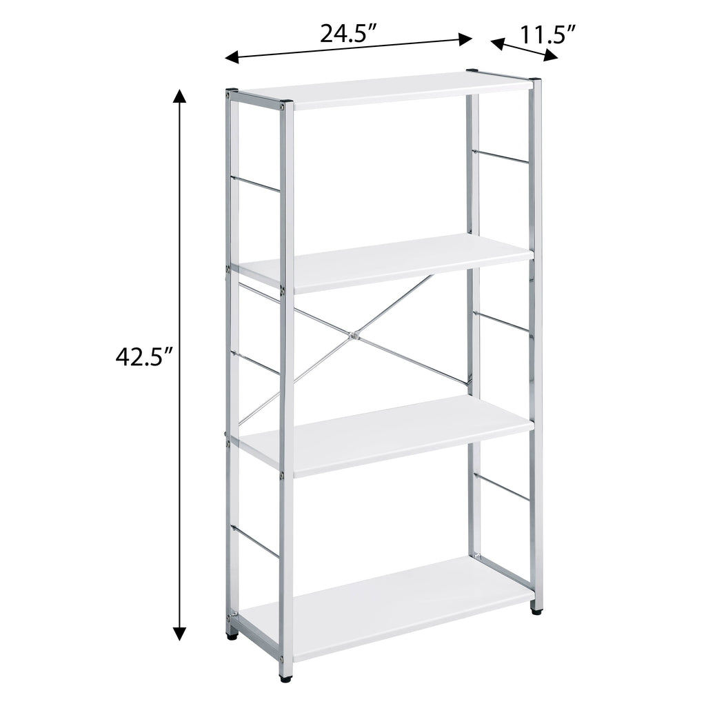 Leoglint White and Chrome 4-Tier Rectangular Bookshelf