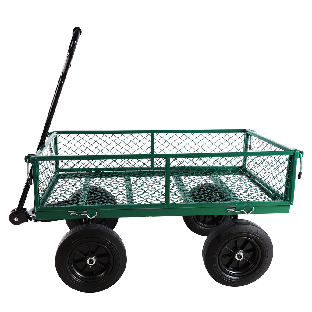 Leoglint (Green solid wheels wagon cart) Solid wheels Tools cart Wagon Cart Garden cart trucks  make it easier to transport firewood