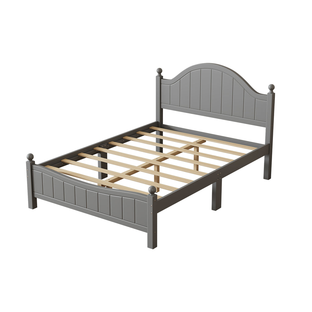 Traditional Concise Style Gray Solid Wood Platform Bed Frame, No Need Box Spring, Full