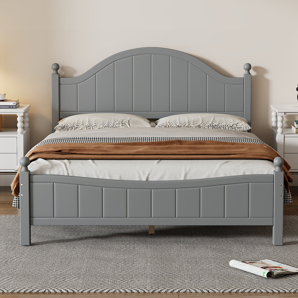 Traditional Concise Style Gray Solid Wood Platform Bed Frame, No Need Box Spring, Full