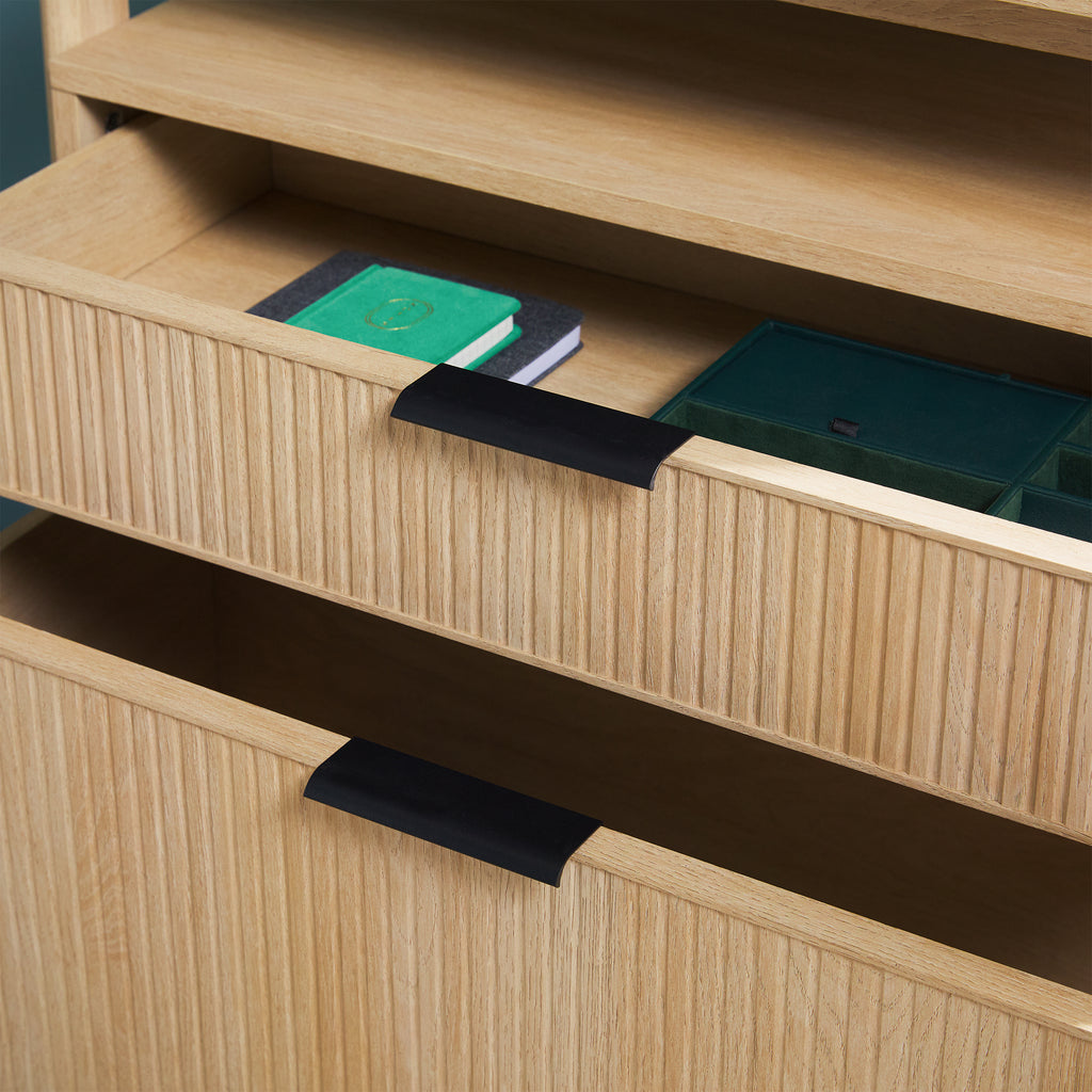 Leoglint Transitional Wide Bookshelf with Drawers on Bottom - Oak