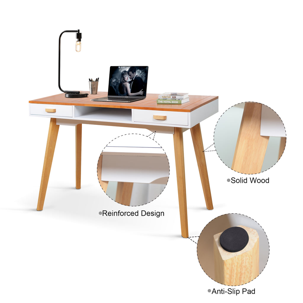 Leoglint Wooden Writing Office Desk,Solid Wood Computer Table for Home  ,Simple Style,Study Table with Drawers,Wood+White Finish