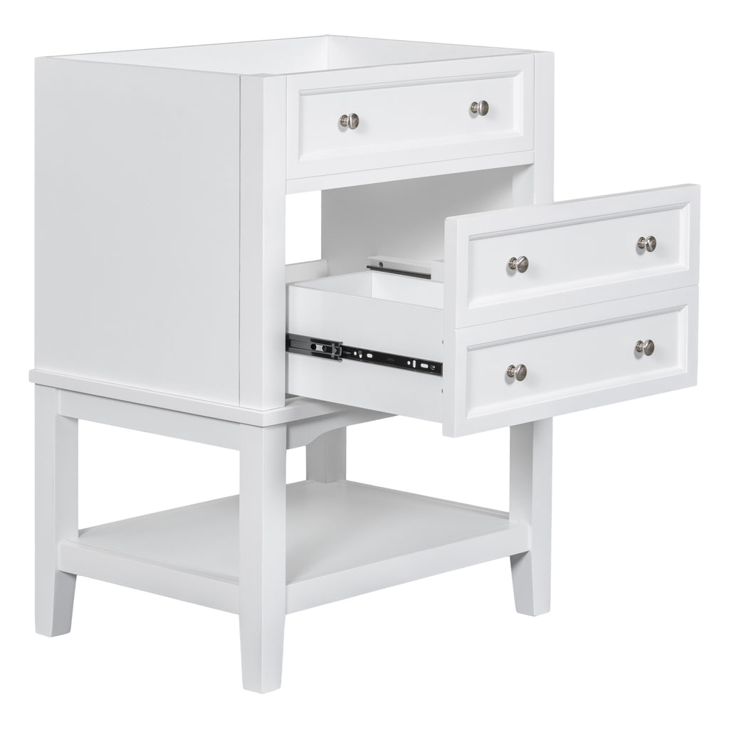 Leoglint 24" Bathroom Vanity Without Sink, Base Only, Solid Wood Frame, Bathroom Storage Cabinet with Drawer and Open Shelf, White