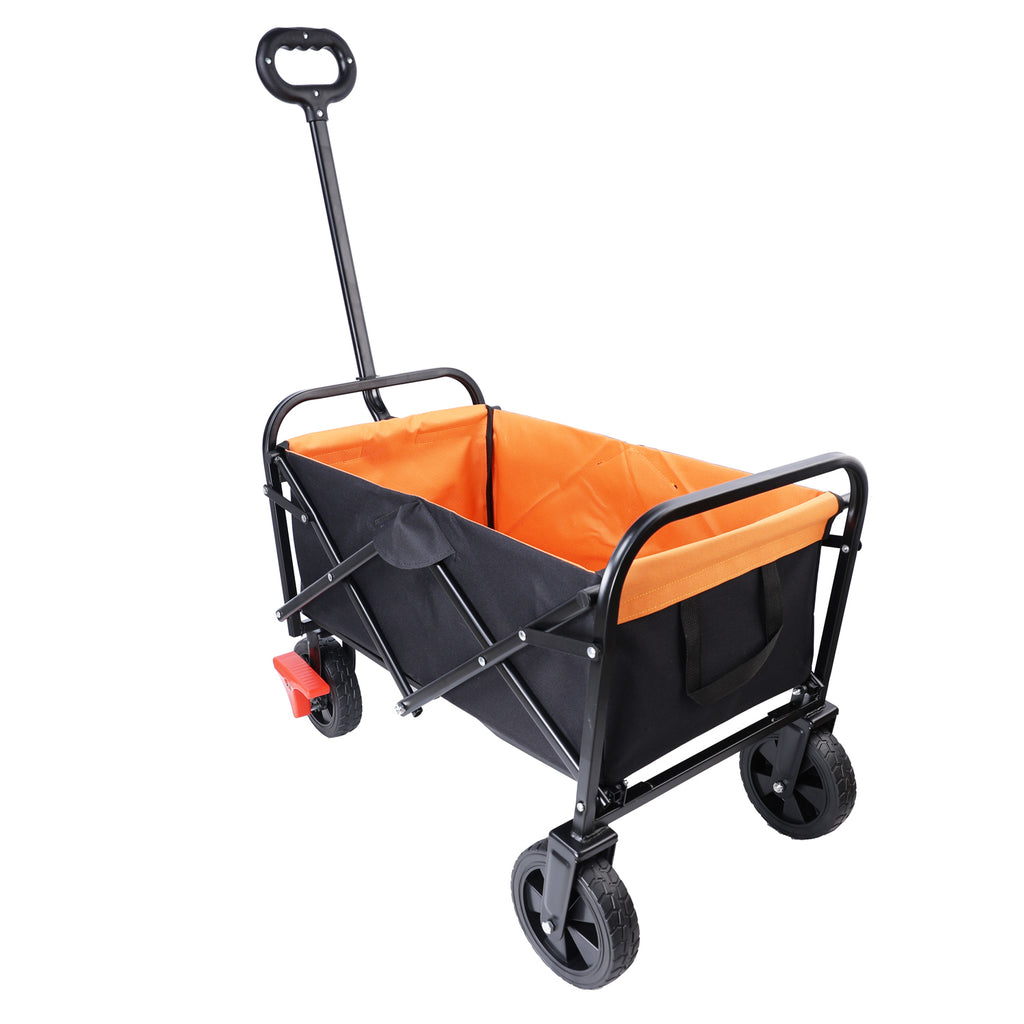 Leoglint Garden cart Mini Folding Wagon Garden Shopping Beach Cart (brake+orange+black)