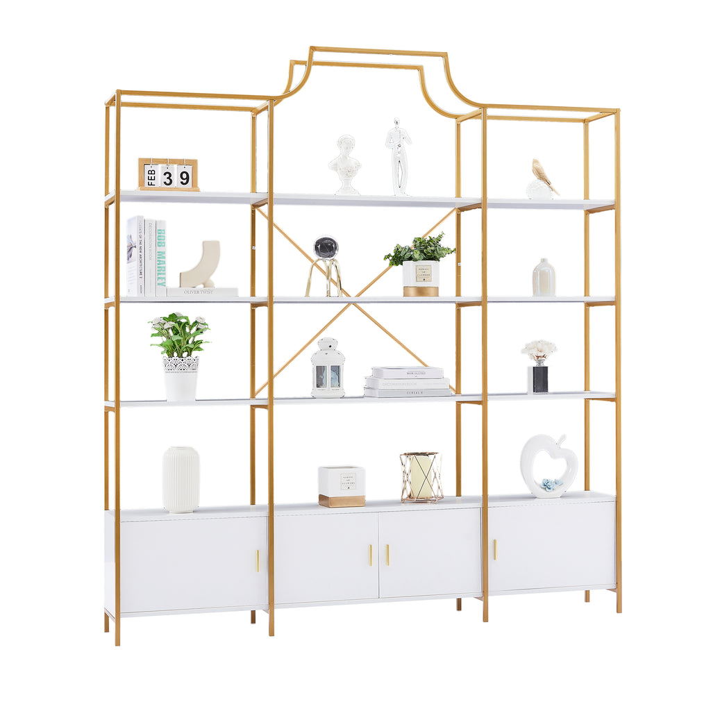 Leoglint 78 Inch 4 Tiers Home Office Bookcase Bookshelf, Storage Cabinet Display Shelf, X Bar Gold Frame