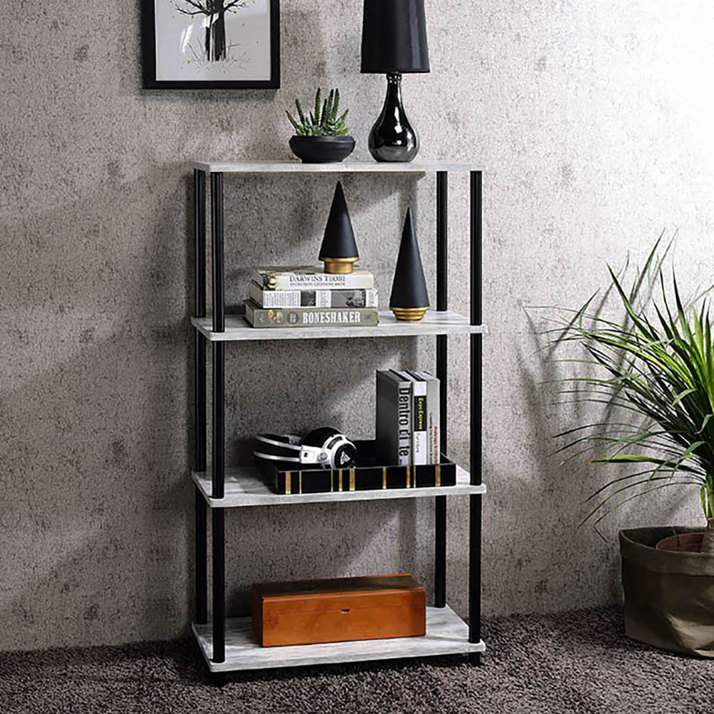 Leoglint Antique White and Black Bookshelf with 4 Shelf