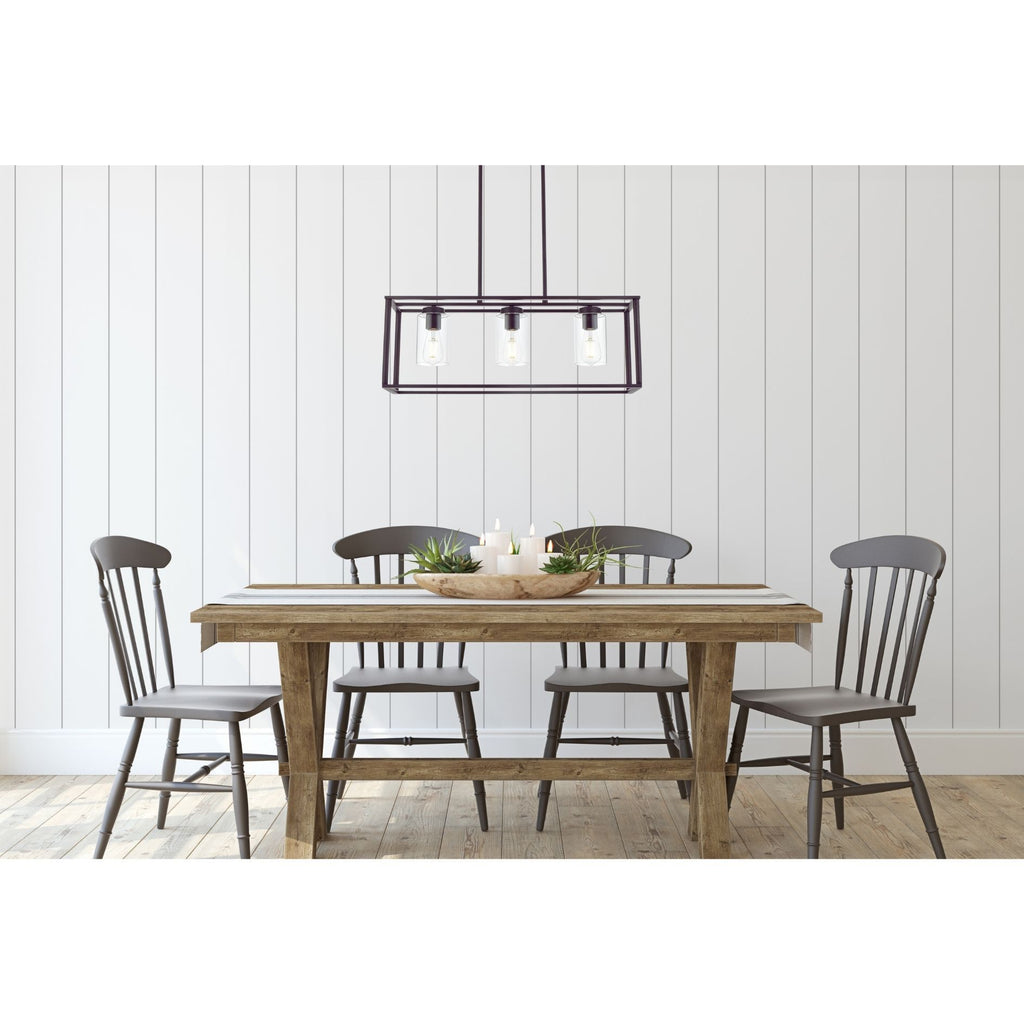 Leoglint Pendant Contemporary Chandeliers Black 3 Light Modern Dining Room Lighting Fixtures Hanging, Kitchen Island Cage Linear Pendant Lights Farmhouse Flush Mount Ceiling Light with Glass Shade