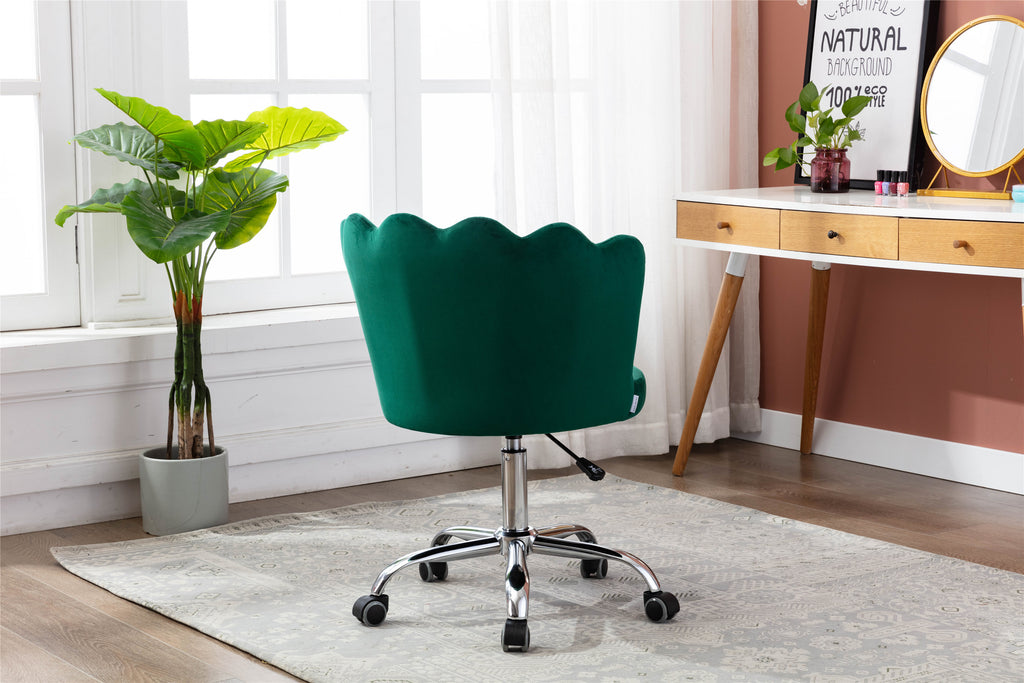 Leoglint COOLMORE Velvet Home Office Chair with silver Base, Modern Cute Shell Back Upholstered Desk Chair for Vanity, Adjustable Swivel Task Chair for Office(Green Velvet)