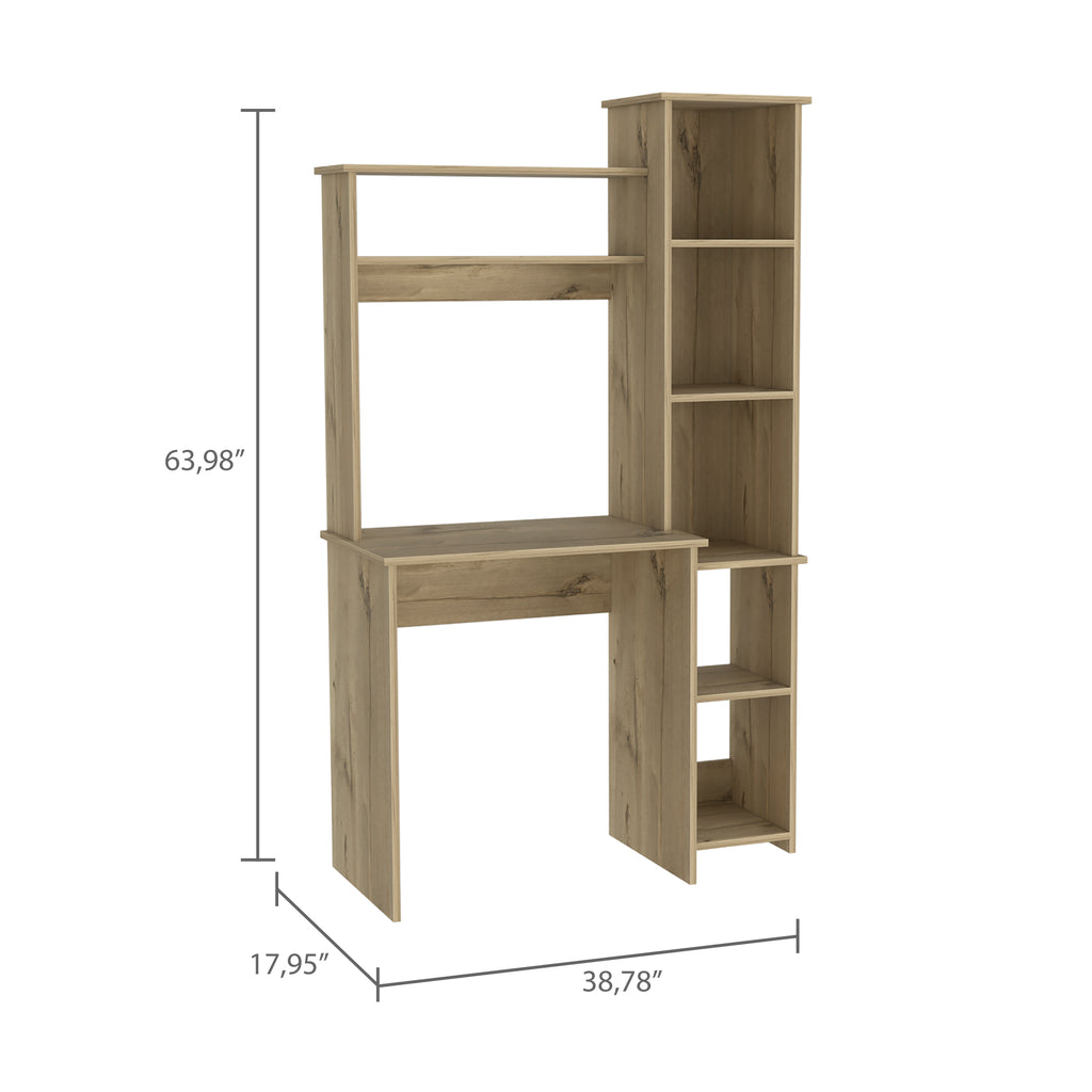 Leoglint Versalles Writintg Office Desk, Two Superior Shelves, Five Cubbies -Light Oak