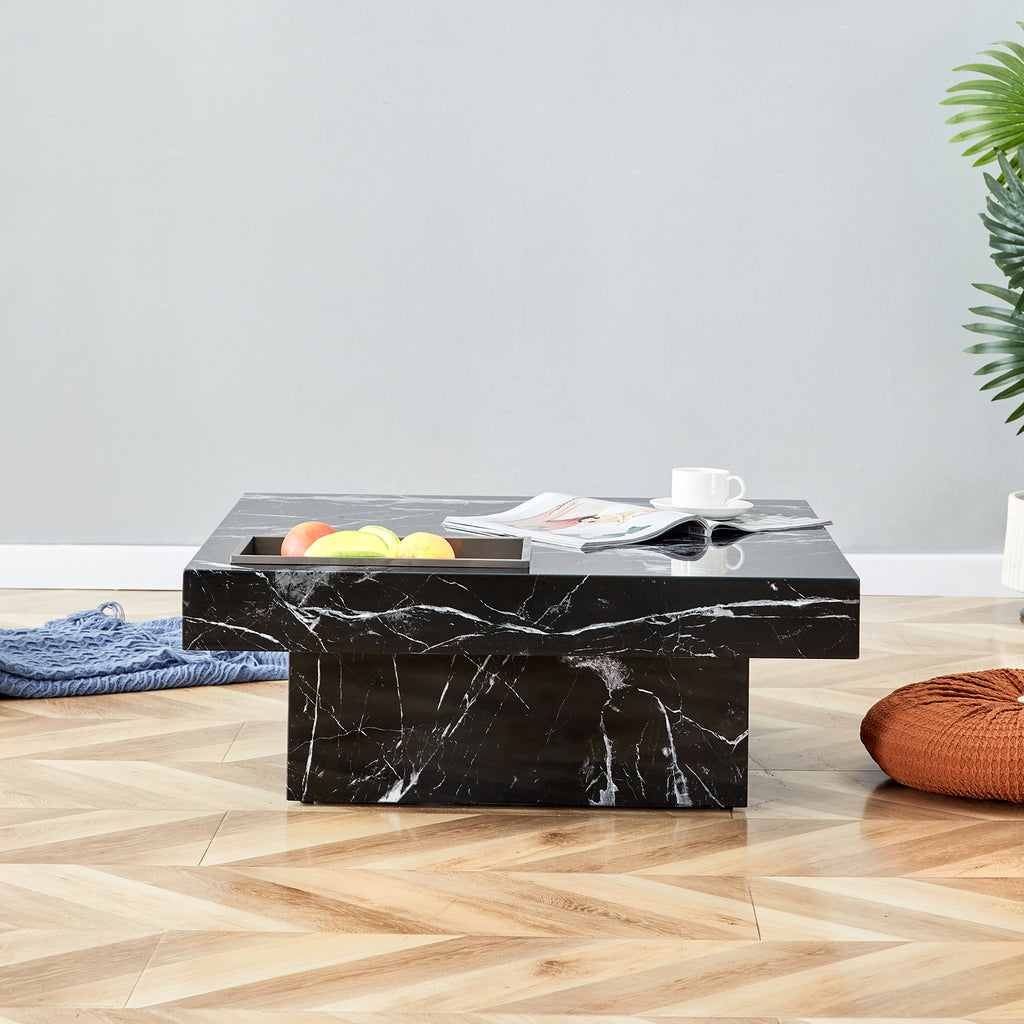 Leoglint A modern and practical coffee table made of MDF material with black patterns. The fusion of elegance and natural fashion  31.4"*31.4"*12"