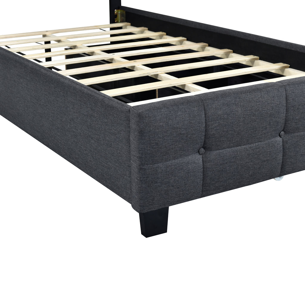 Leoglint Twin Size Upholstered Platform Bed  Frame with LED Frame and 2 Drawers, Linen Fabric, Gray