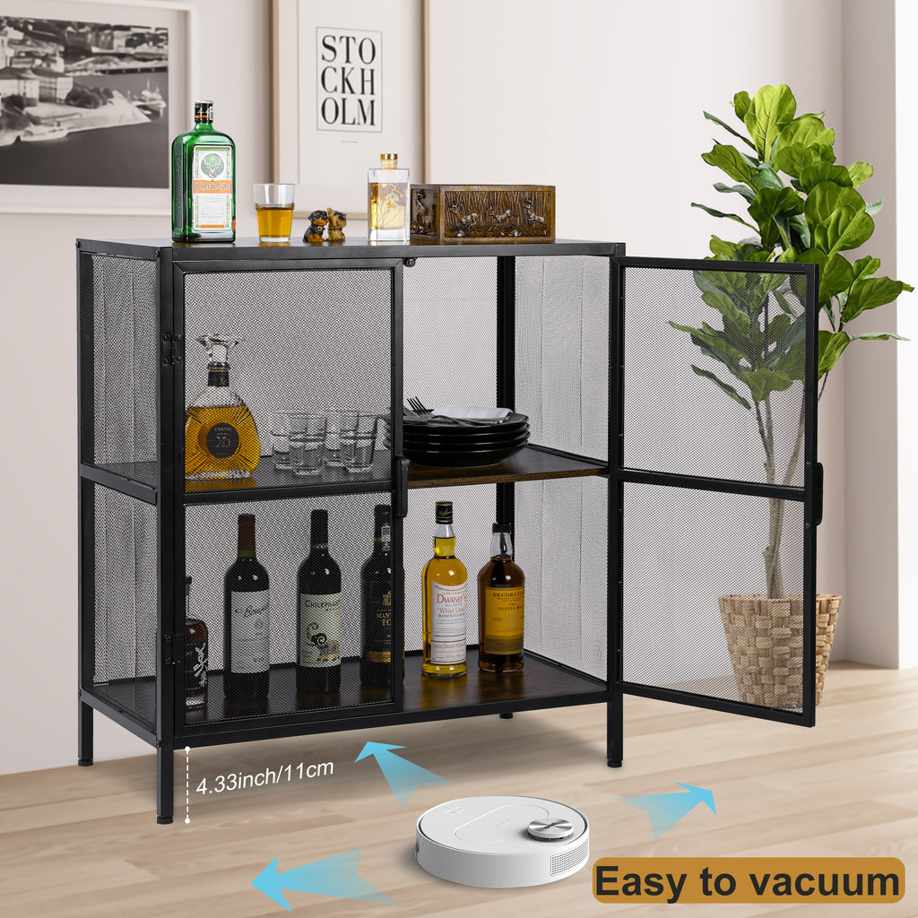 Leoglint Sideboard Buffet Kitchen Storage Cabinet with Mesh Doors and Shelves, Wine Liquor Cabinet, Cupboard Console Table, 31.5W x 15.75D x 34.3H, Black/Antique