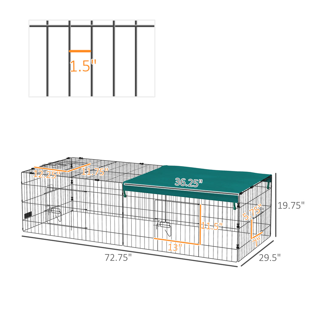 Leoglint 73" Small Animal Playpen, Pet Playpen Yard Fence for Rabbits, Chicken, Chinchillas with Roof for Indoor & Outdoor, Green