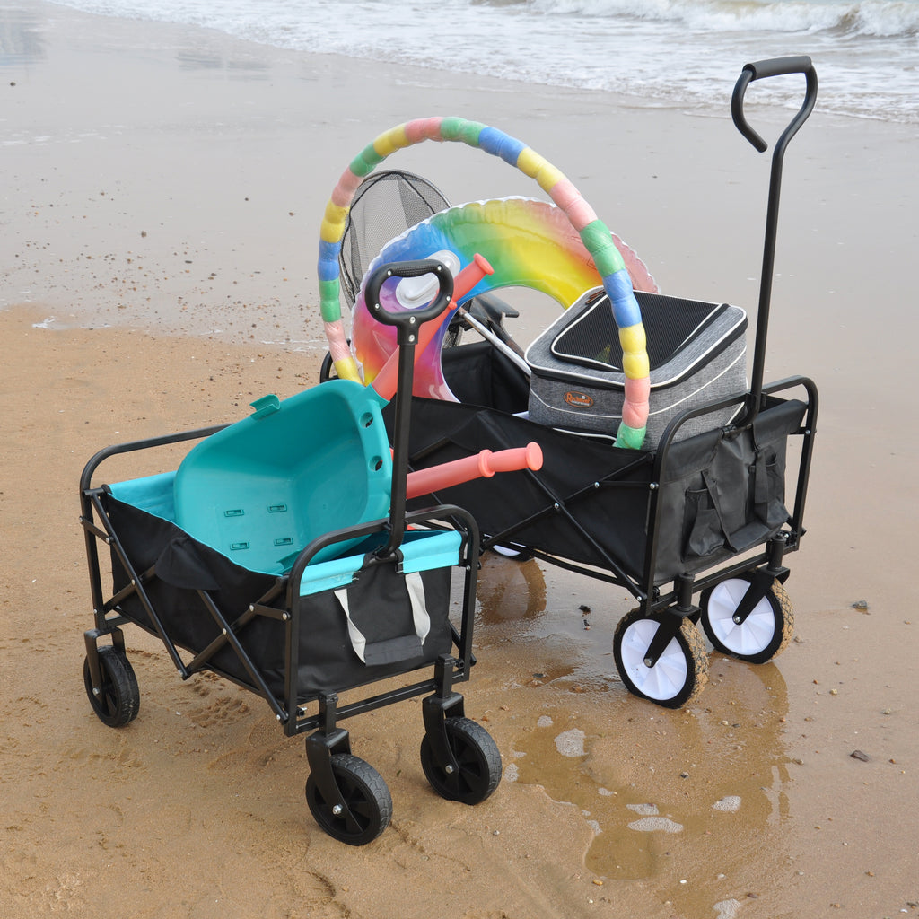 Leoglint Garden cart Mini Folding Wagon Garden Shopping Beach Cart (black+blue)