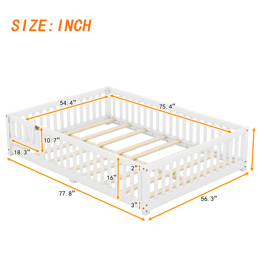 Leoglint Full Size Bed Floor Bed Frame with Safety Guardrails and Door for Kids, White(Old SKU: W158090689)