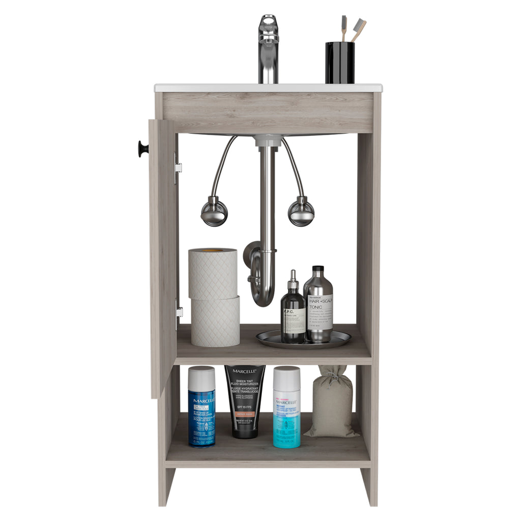 Leoglint Jane Bathroom Vanity, Single Door Cabinet, Two Shelves -Light Gray