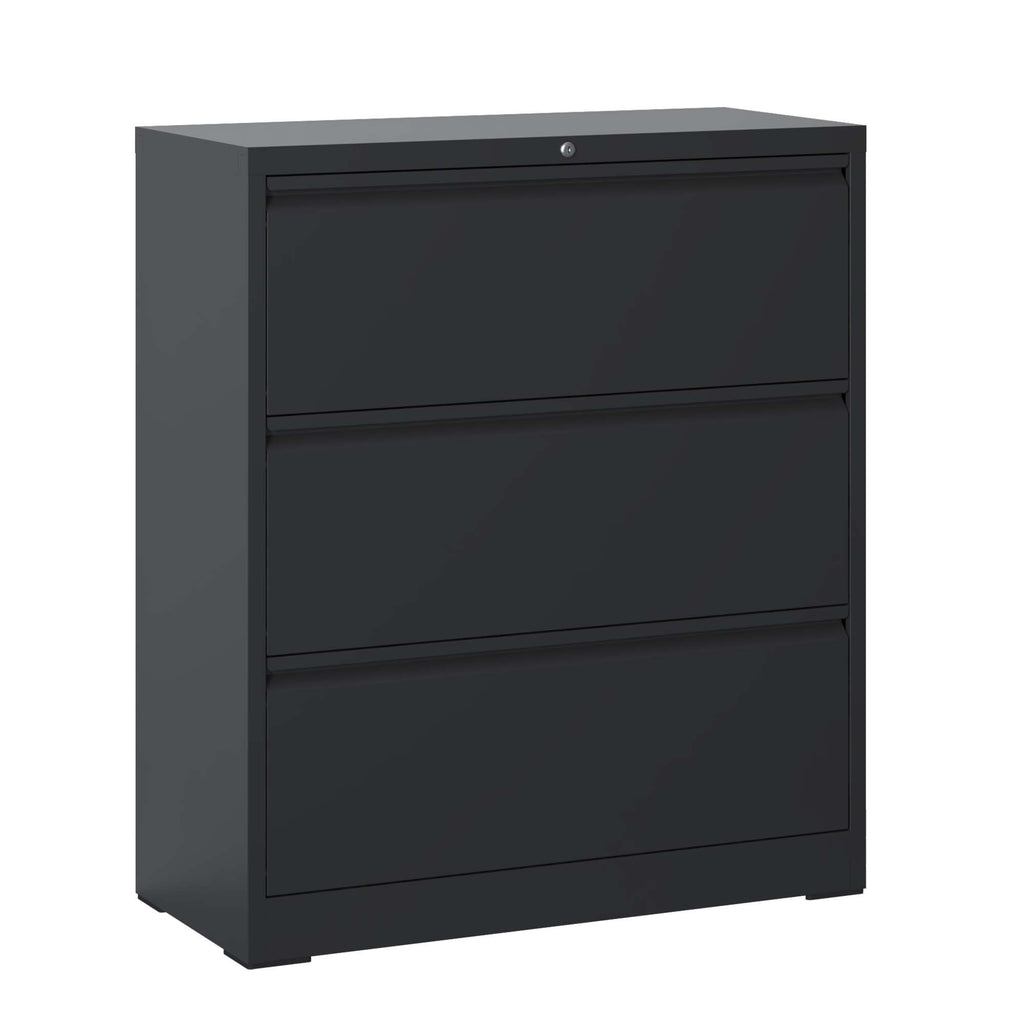 Leoglint Lateral File Cabinet 3 Drawer, Black Filing Cabinet with Lock, Lockable File Cabinet for Home Office, Locking Metal File Cabinet for Legal/Letter/A4/F4 Size