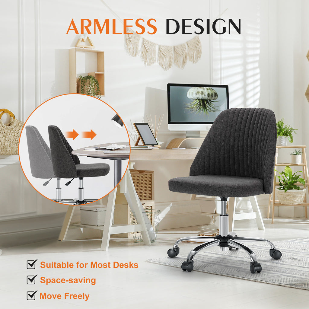 Leoglint Sweetcrispy Armless Home Office Chair with Wheels Adjustable Swivel Task Computer Vanity Chair for Small Spaces