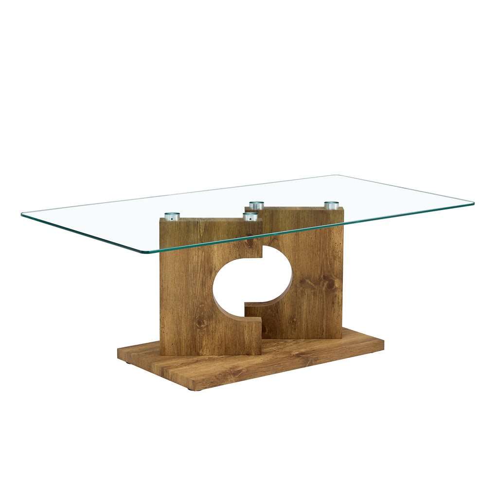 Leoglint A rectangular modern and fashionable coffee table with tempered glass tabletop and wooden color MDF legs. Suitable for living room.47.2"*25.5"*18"