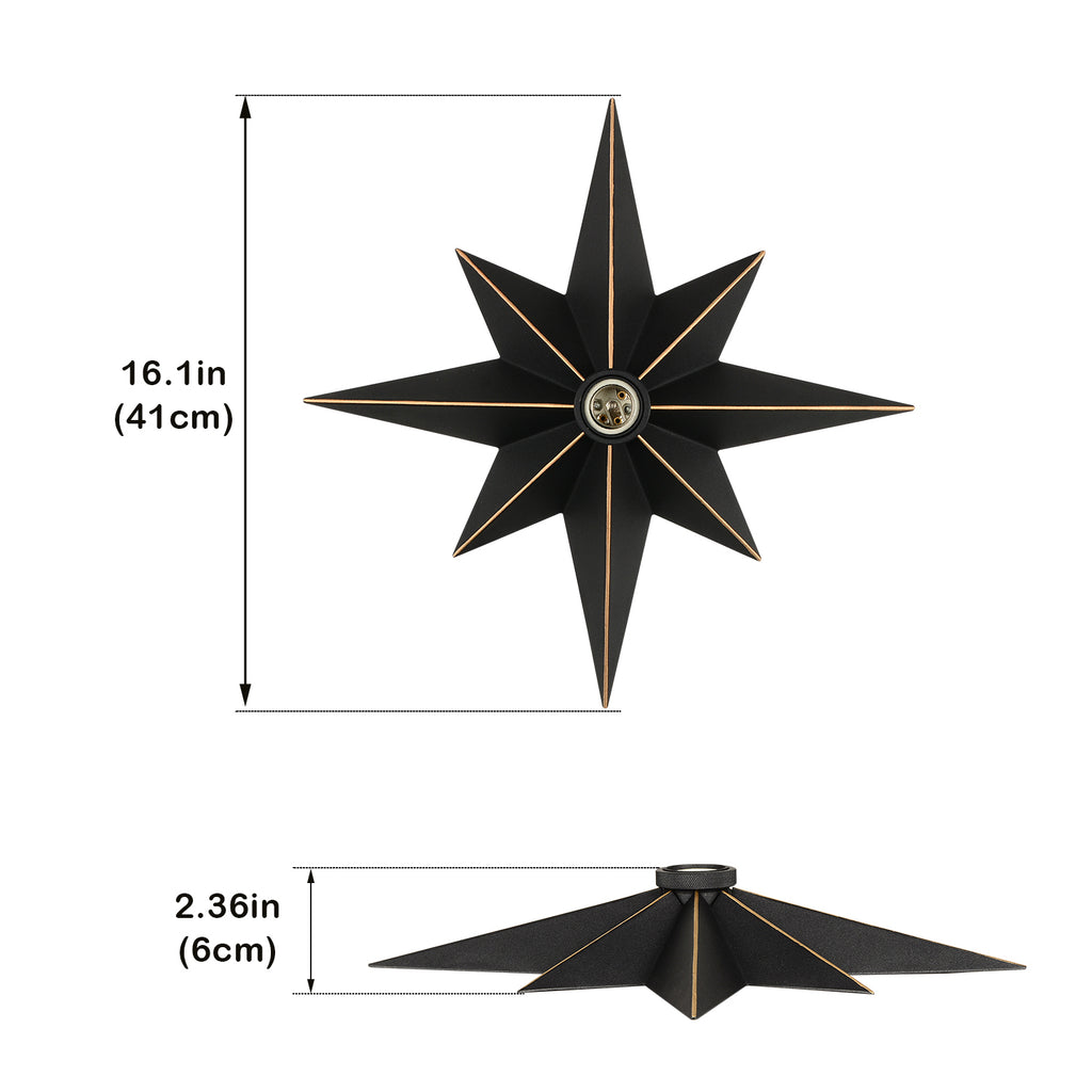 Leoglint Pendant 16 inch Flush Mount Ceiling Light,Chandelier,Industrial Black Metal Star Ceiling Lights