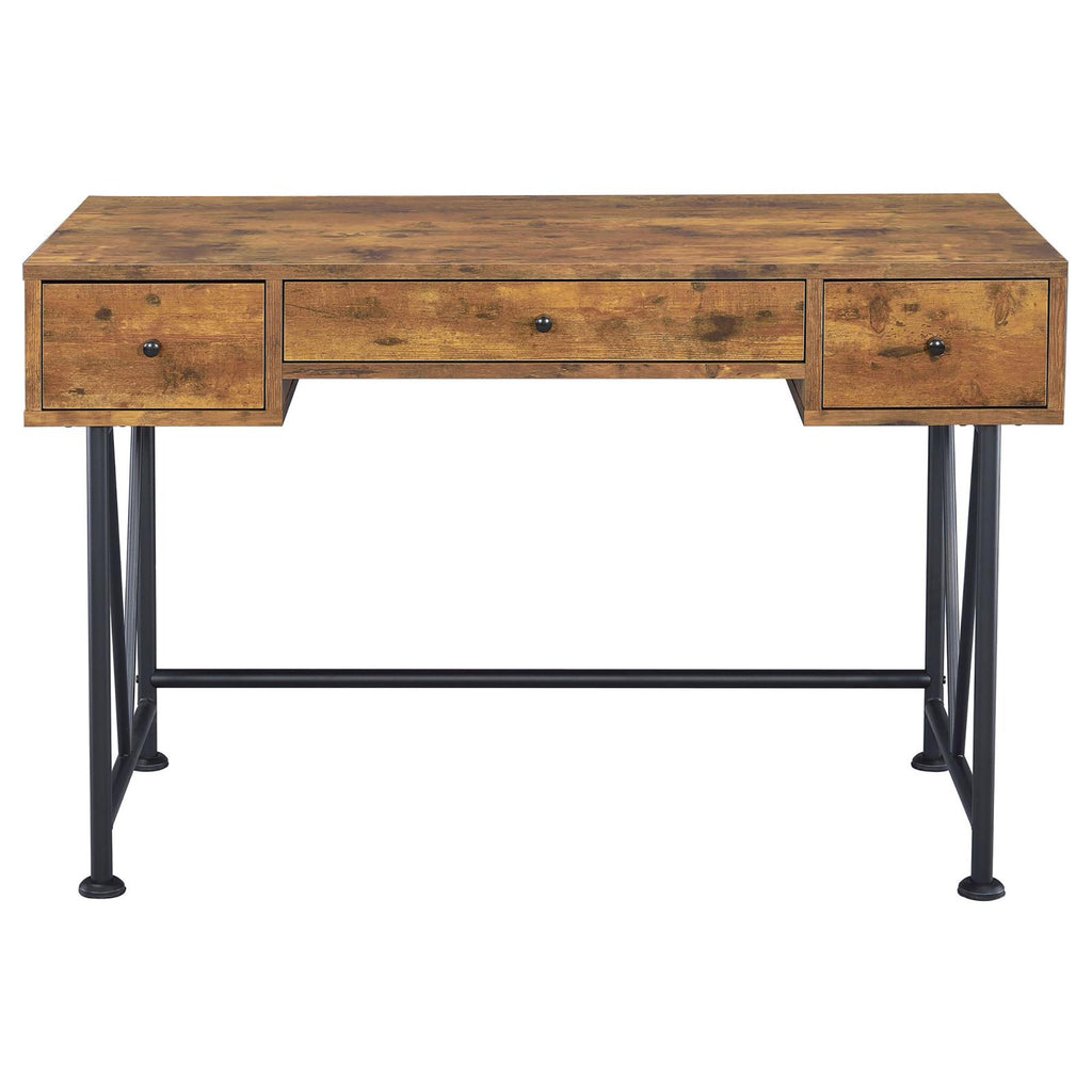 Leoglint Antique Nutmeg and Black 3-drawer Writing Office Desk