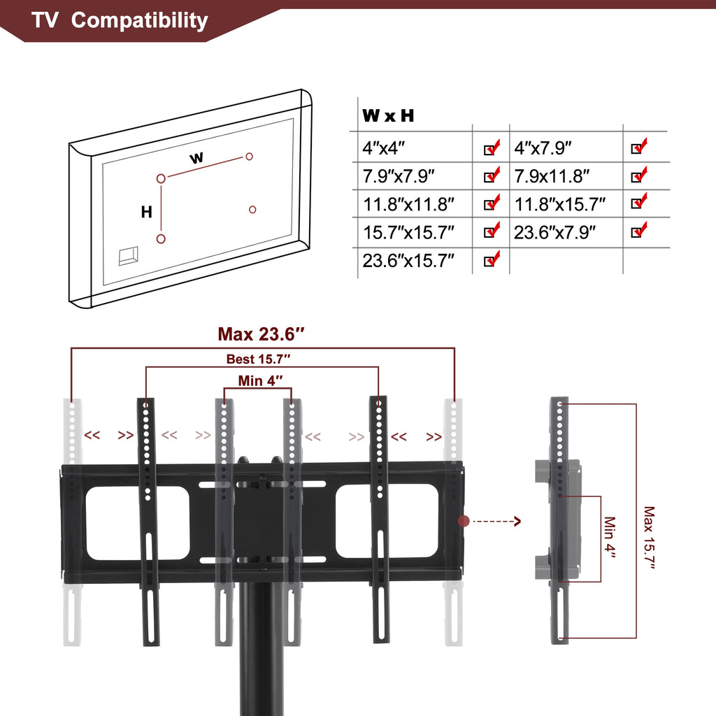 Leoglint Black Multi-function TV Stand Height Adjustable Bracket Swivel 3-Tier