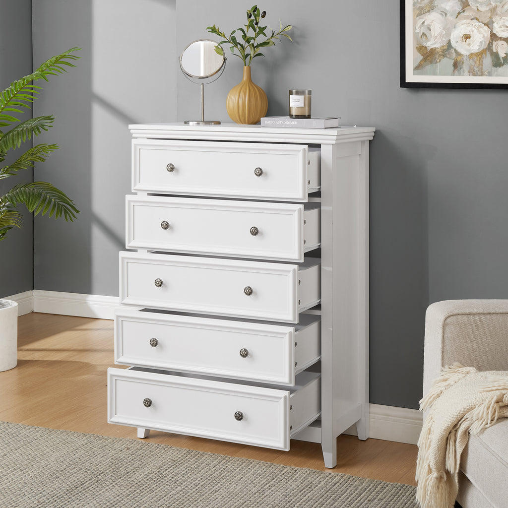 Leoglint Modern 5 Drawers Dresser 5 Drawers Cabinet,Drawer Chests Closet Organizers and Storage Clothes Storage Drawers Cabinet for Living Room, Farmhouse Dresser Organizer WHITE