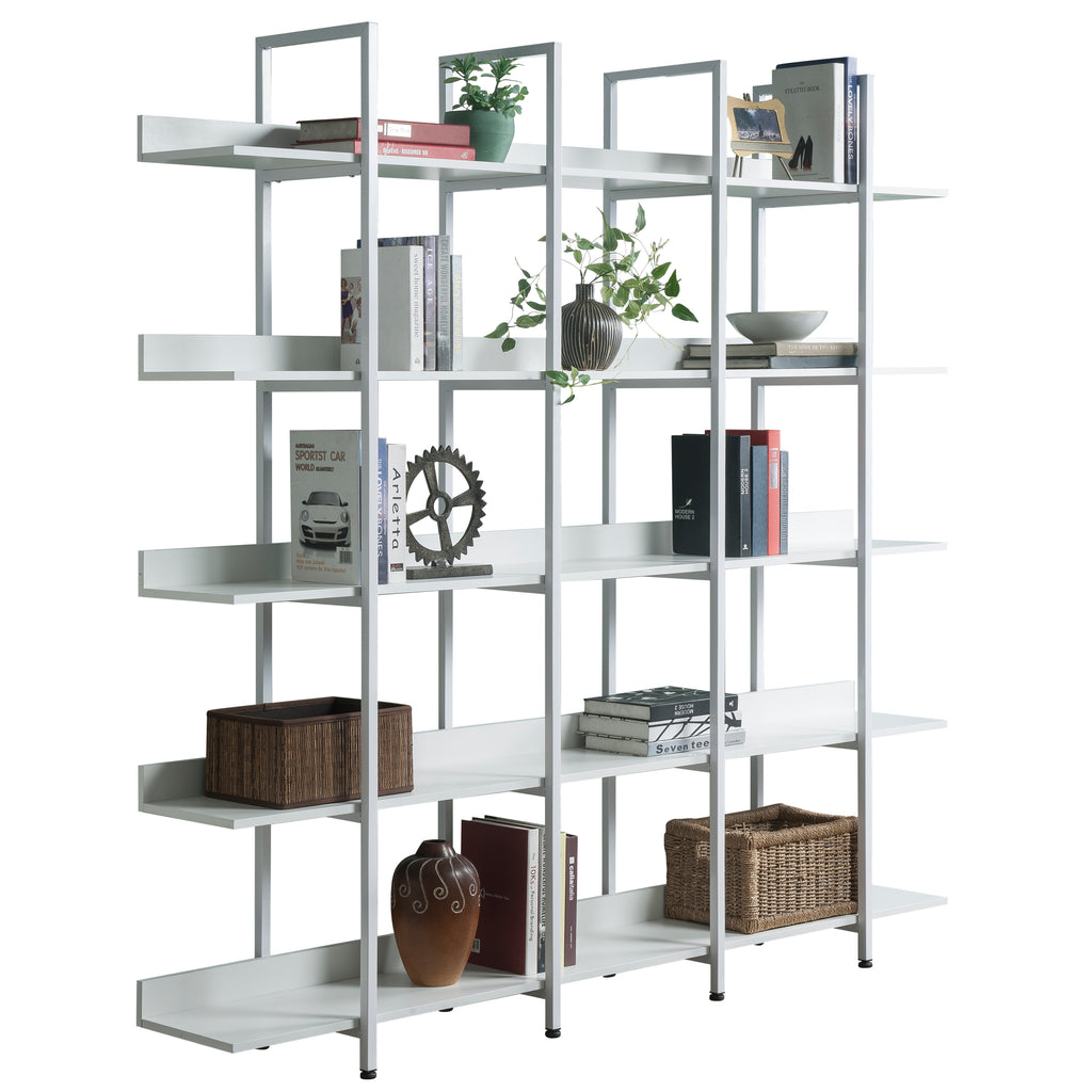 Leoglint [VIDEO] 5 Tier Bookcase Home Office Open Bookshelf, Vintage Industrial Style Shelf with Metal Frame, MDF Board