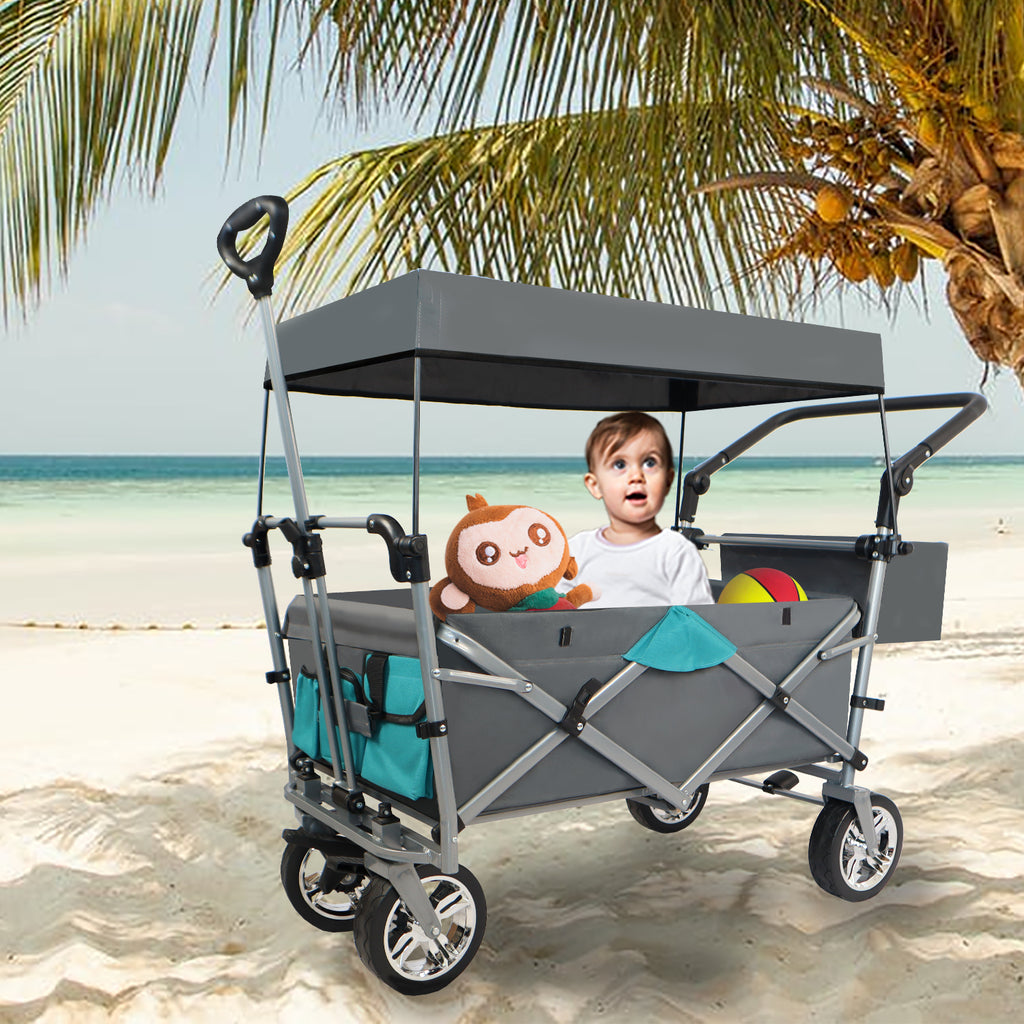 Leoglint Garden cart Push & Pull Utility Folding Wagon with Removable Canopy