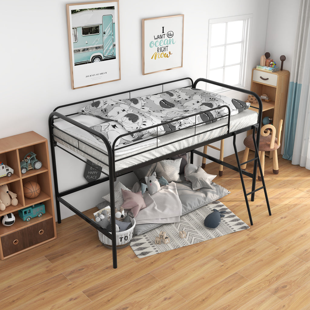 Metal Twin Loft Bed Frame , Twin Size High Loft Bed Black