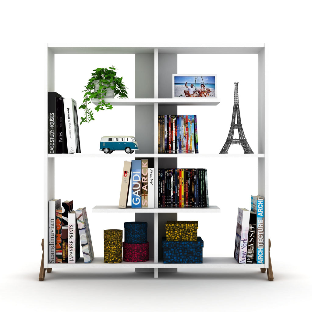 Leoglint Furnish Home Store Kipp Wood Frame Etagere Open Back 6 Shelves Bookcase Industrial Bookshelf for Office and Living Rooms Modern Bookcases Large Bookshelf Organizer, Walnut/White