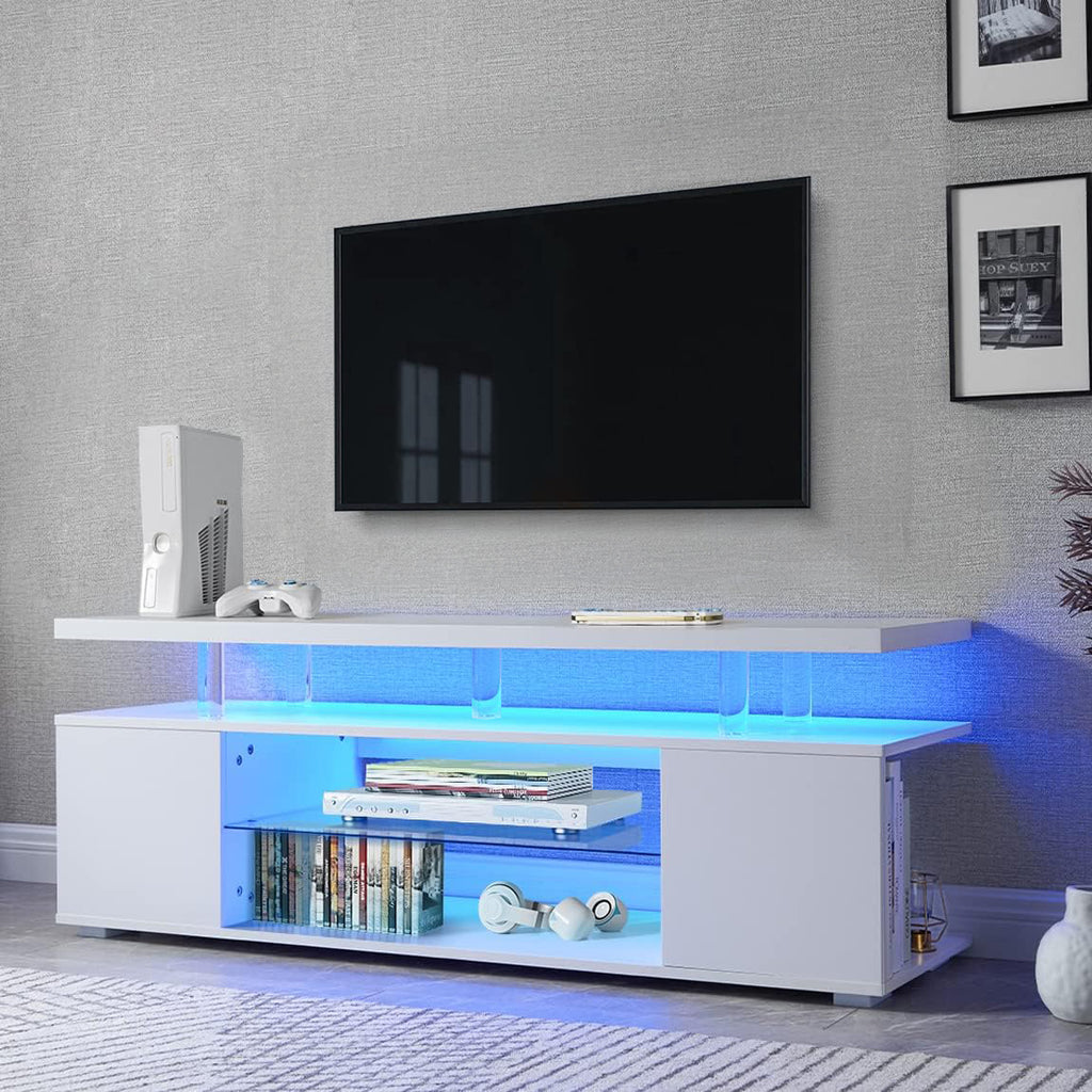 Leoglint TV Stand for 70 Inch TV LED Gaming Entertainment Center Media Storage Console Table with Large Side Cabinet for Living Room White