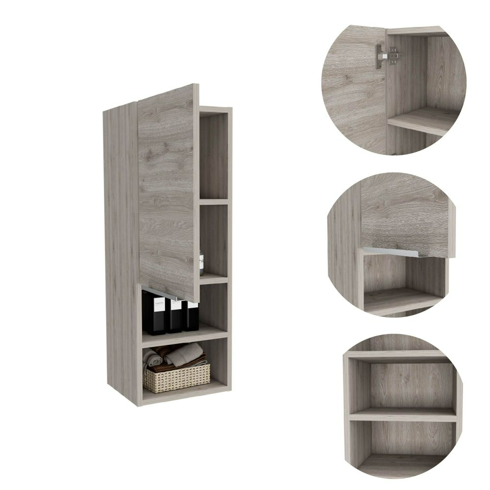 Leoglint Medicine Cabinet Hazelton, Open and Interior Shelves, Light Gray Finish