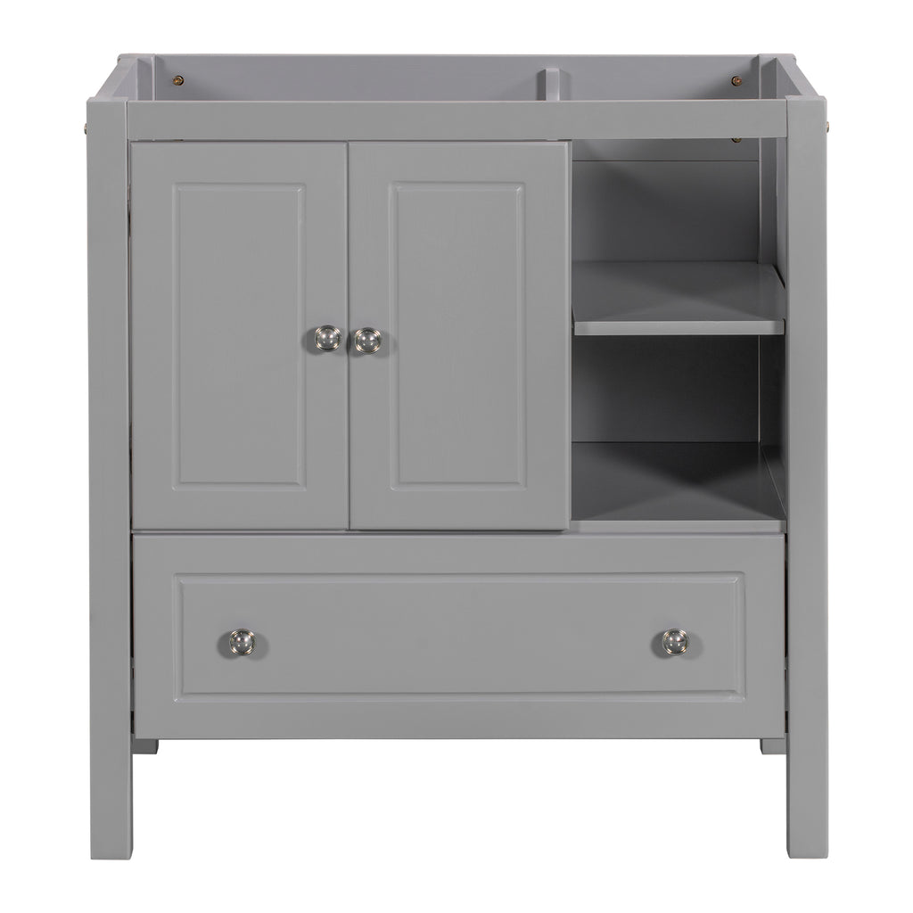 Leoglint 30" Bathroom Vanity Base Only, Solid Wood Frame, Bathroom Storage Cabinet with Doors and Drawers, Grey