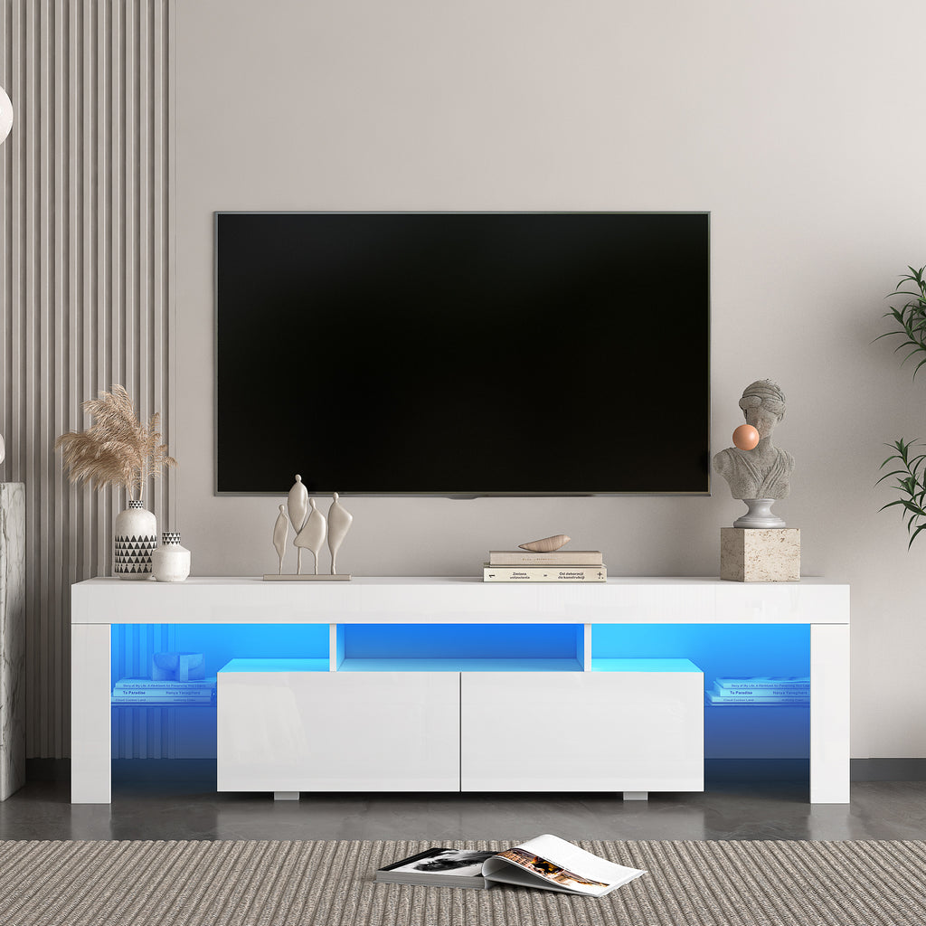 Leoglint High gloss TV Stand with LED Lights for TVs up to 65'', Modern TV Console with Storage Cabinets for Living Room