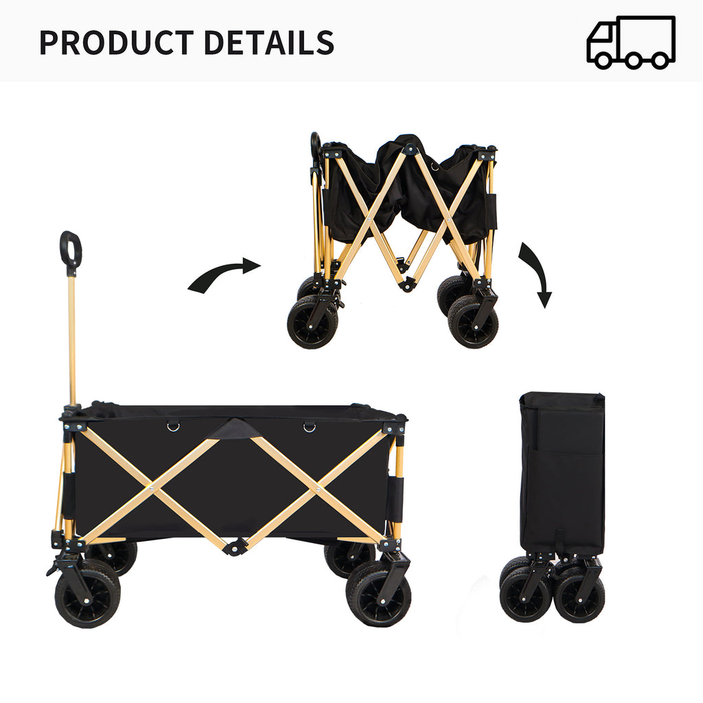 Leoglint Garden cart aluminum alloy folding wagon, Heavy Duty Utility Beach Wagon Cart for Sand with Big Wheels, Adjustable Handle&Drink Holders for Shopping, Camping,Garden and Outdoor