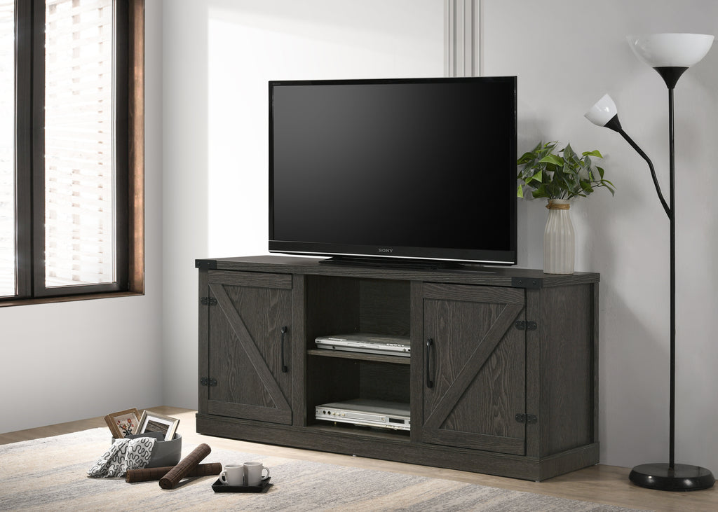 Leoglint Salma Dark Gray 58" Wide TV Stand with 2 Open Shelves and 2 Cabinets