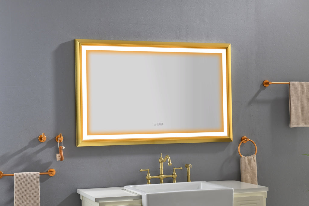 Leoglint 48 in. W x 30 in. H Oversized Rectangular Gold Framed LED Mirror Anti-Fog Dimmable Wall Mount Bathroom Vanity Mirror   Wall Mirror Kit For Gym And Dance Studio