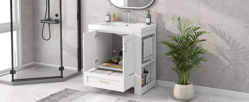 Leoglint 30'' Bathroom Vanity with Seperate Basin Sink, Modern Bathroom Storage Cabinet with Double-sided Storage Shelf, Freestanding Bathroom Vanity Cabinet with Single Sink