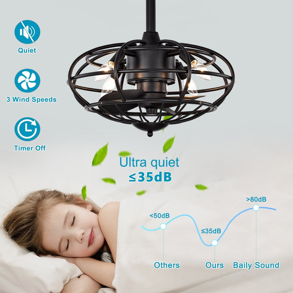 Leoglint Pendant 18.1" Chandelier Caged Ceiling Fan with  Remote Control,Timer, 3 Speeds Indoor Ceiling Fan for Farmhouse, Bedroom Living Room(No include Bulbs)