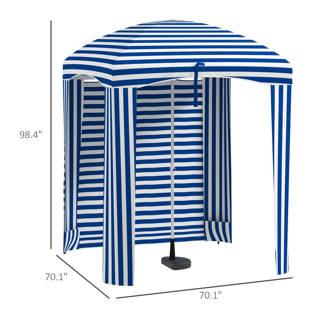 Leoglint 5.9' x 5.9' Portable Beach Outdoor Umbrella, Ruffled Outdoor Cabana with Walls, Vents, Sandbags, Carry Bag, Blue & White Stripe