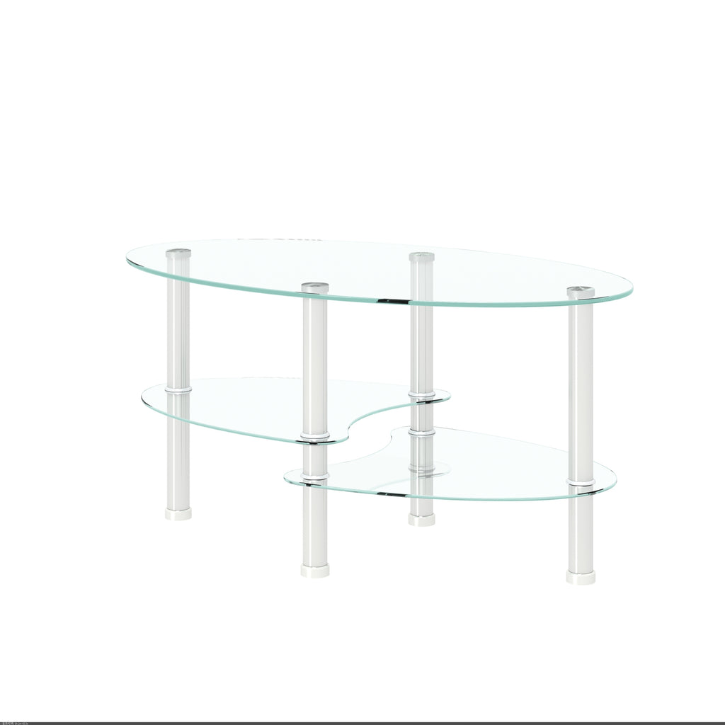 Leoglint Transparent Oval glass coffee table, modern table with stainless steel  leg, tea table 3-layer glass table for living room