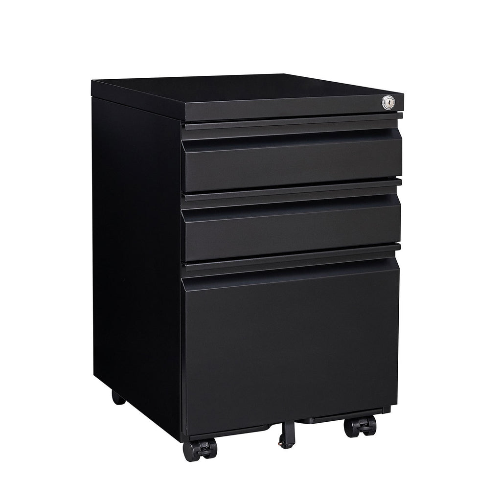 Leoglint 3-Drawer Mobile File Cabinet with Lock, Office Storage Filing Cabinet for Legal/Letter Size, Pre-Assembled Metal File Cabinet Except Wheels Under Desk(Black)