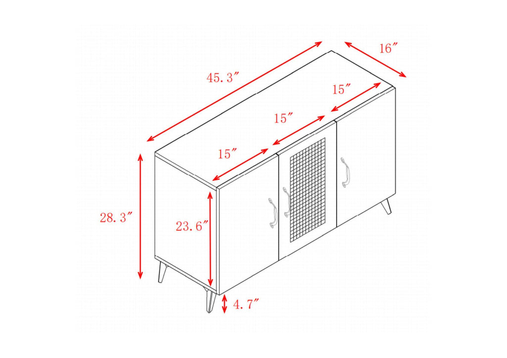 Leoglint Sideboard Three-Door Cabinet with Natural  Rattan Mesh - Large Storage Space, Kitchen Storage Cabinet .Stable and Durable Structure, Perfect for Living Rooms or Restaurants  45.3inch